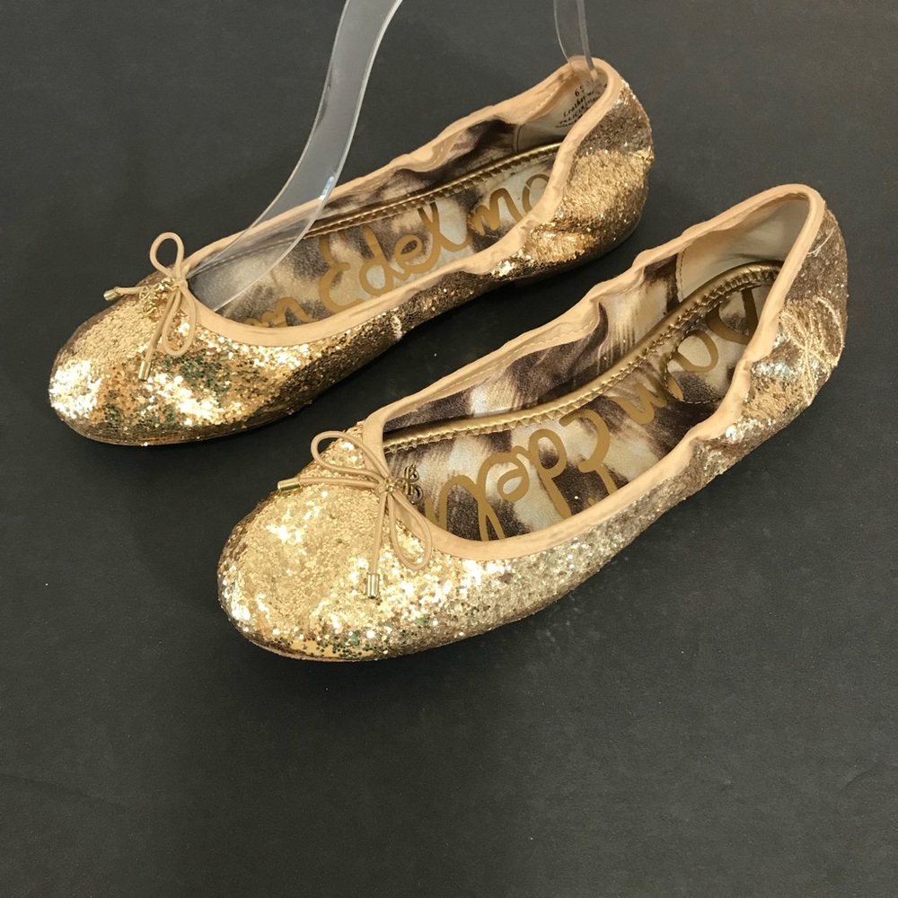 Sam Edelman Gold Ballet Flats Holiday Shoes Sz 6
